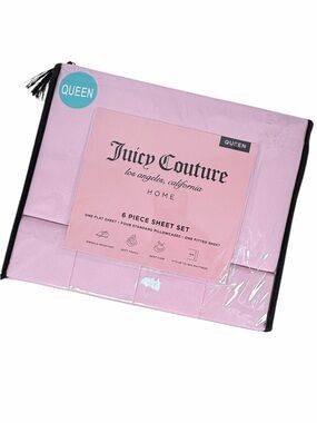 Juicy Couture blush Queen Sheet Set 6 Piece Bedding Set 4 pillowcases NIP Pink
